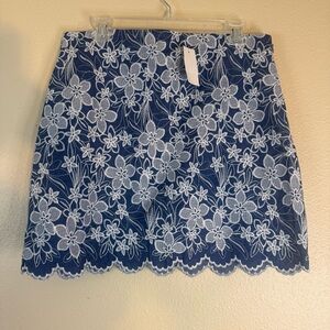 NEW LOFT Blue and White Lace Floral embroidered Mini Skirt 10